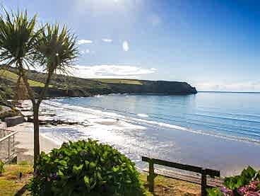 The sparkling sea of Carne Bay Beach, south Cornwall.