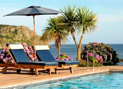 Poolside sun loungers.