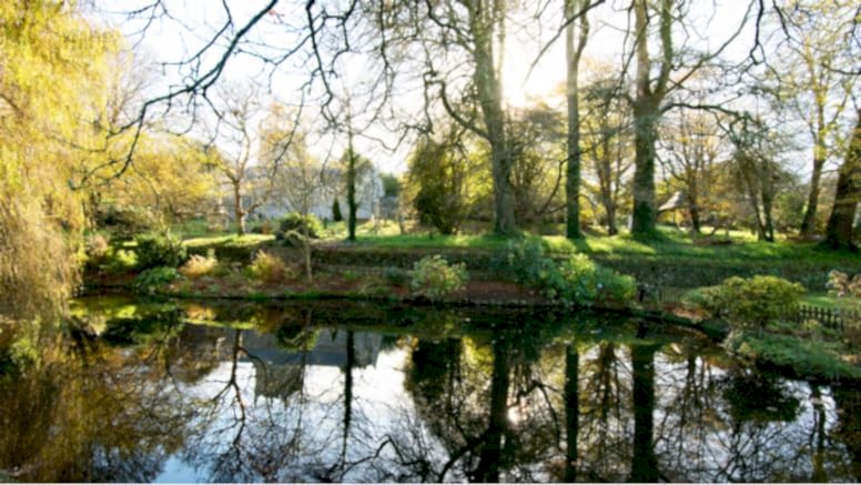 The idyllic pond and green space in the middle of Veryan, Cornwall.